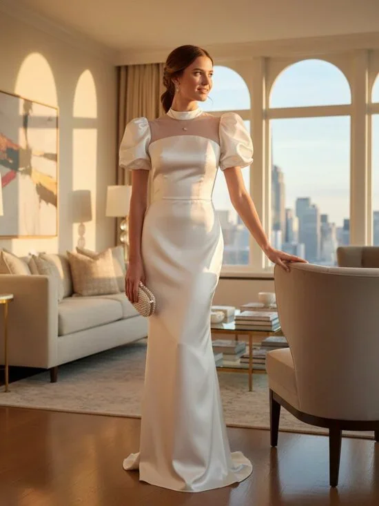 Luxury Bridal Grace Kelly Style Elegant Classy Wedding Couture Runway Dress Gown - Picture 1 of 4
